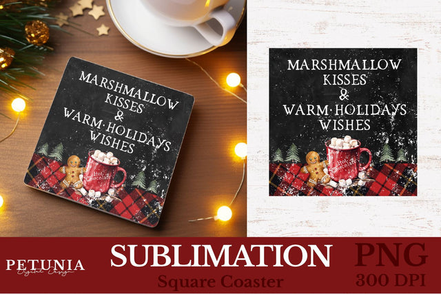 Square Coaster Sublimation Designs | Hot Cocoa PNG Sublimation Petunia Digital Design 