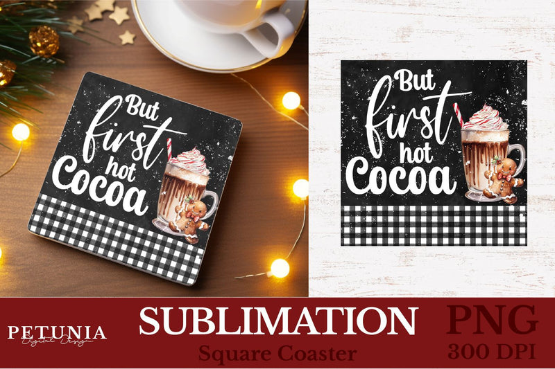 Square Coaster Sublimation Designs | Hot Cocoa PNG Sublimation Petunia Digital Design 