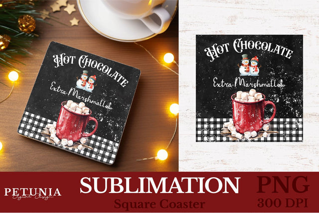 Square Coaster Sublimation Designs | Hot Cocoa PNG Sublimation Petunia Digital Design 