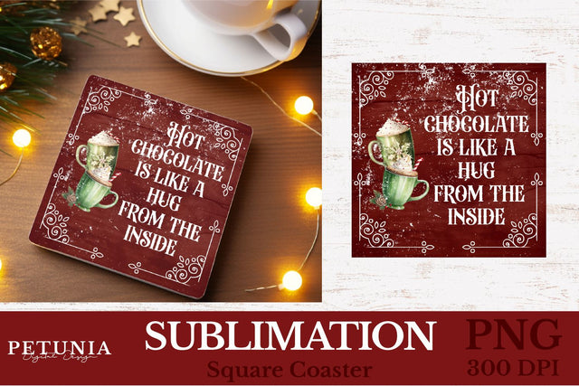 Square Coaster Sublimation Designs | Hot Cocoa PNG Sublimation Petunia Digital Design 