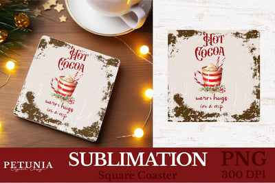 Square Coaster Sublimation Designs | Hot Cocoa PNG Sublimation Petunia Digital Design 