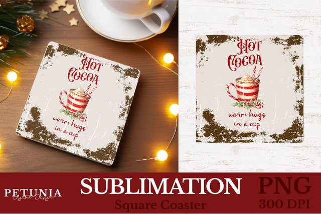 Square Coaster Sublimation Designs | Hot Cocoa PNG Sublimation Petunia Digital Design 