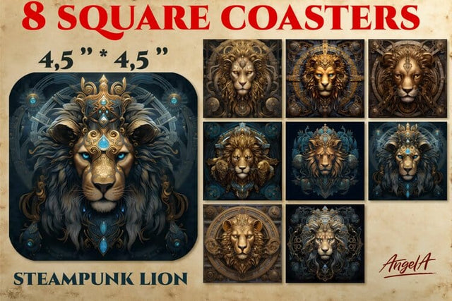 Square coaster sublimation designs / steampunk animals Lion Sublimation Angelina Semenova 