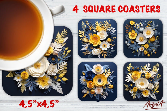 Square coaster sublimation / Floral coaster / 3d flowers PNG Sublimation Angelina Semenova 