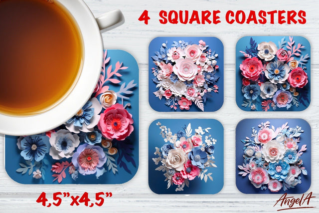 Square coaster sublimation / Floral coaster / 3d flowers PNG Sublimation Angelina Semenova 