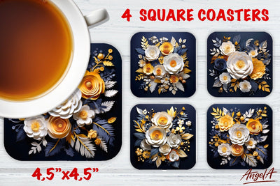 Square coaster sublimation / Floral coaster / 3d flowers PNG Sublimation Angelina Semenova 