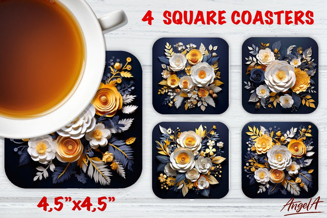Square coaster sublimation / Floral coaster / 3d flowers PNG Sublimation Angelina Semenova 