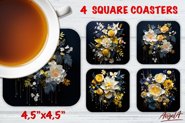 Square coaster sublimation / Floral coaster / 3d flowers PNG Sublimation Angelina Semenova 
