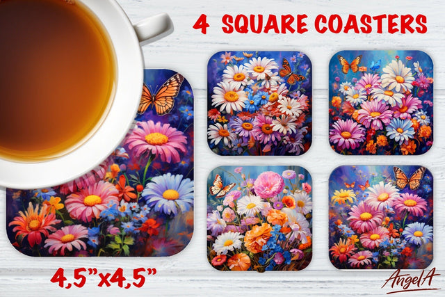 Square coaster sublimation / Floral coaster / daisy flowers Sublimation Angelina Semenova 