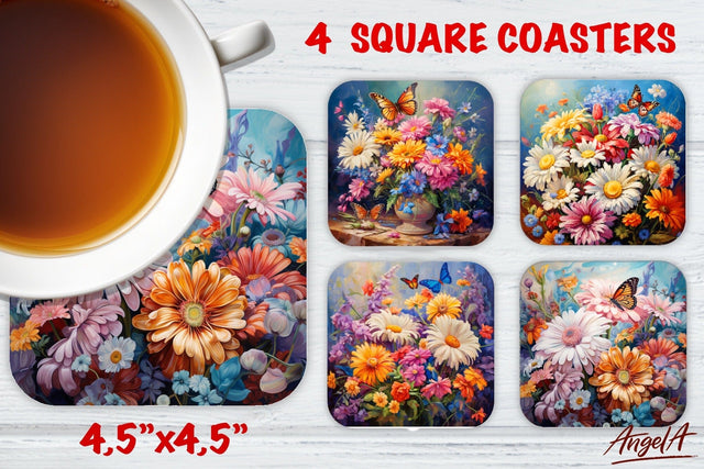 Square coaster sublimation / Floral coaster / daisy flowers Sublimation Angelina Semenova 