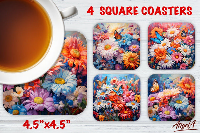 Square coaster sublimation / Floral coaster / flower bouquet Sublimation Angelina Semenova 