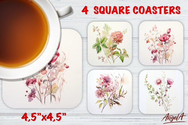 Square coaster sublimation / Floral coaster / pink flowers Sublimation Angelina Semenova 