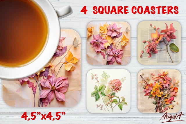 Square coaster sublimation / Floral coaster / pink flowers Sublimation Angelina Semenova 