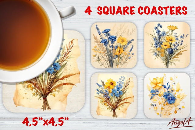 Square coaster sublimation / Floral coaster / wildflowers Sublimation Angelina Semenova 