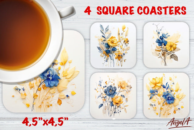 Square coaster sublimation / Floral coaster / yellow flowers Sublimation Angelina Semenova 