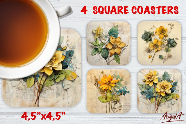 Square coaster sublimation / Floral coaster / yellow flowers Sublimation Angelina Semenova 