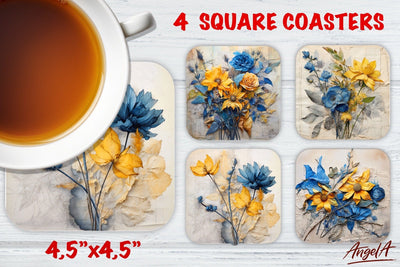 Square coaster sublimation / Floral coaster / yellow flowers Sublimation Angelina Semenova 