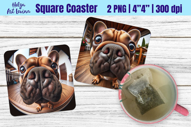 Square Coaster Sublimation | Funny dog Sublimation Helga Art 