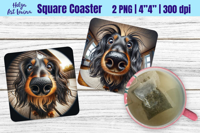 Square Coaster Sublimation | Funny dog Sublimation Helga Art 