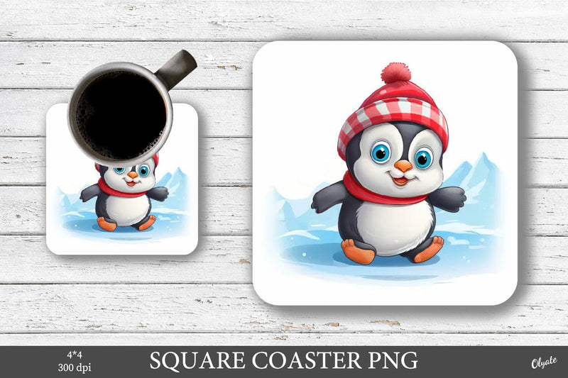 Square Coaster Sublimation PNG. 3D Winter Pinguin PNG Sublimation Olga Terlyanskaya 