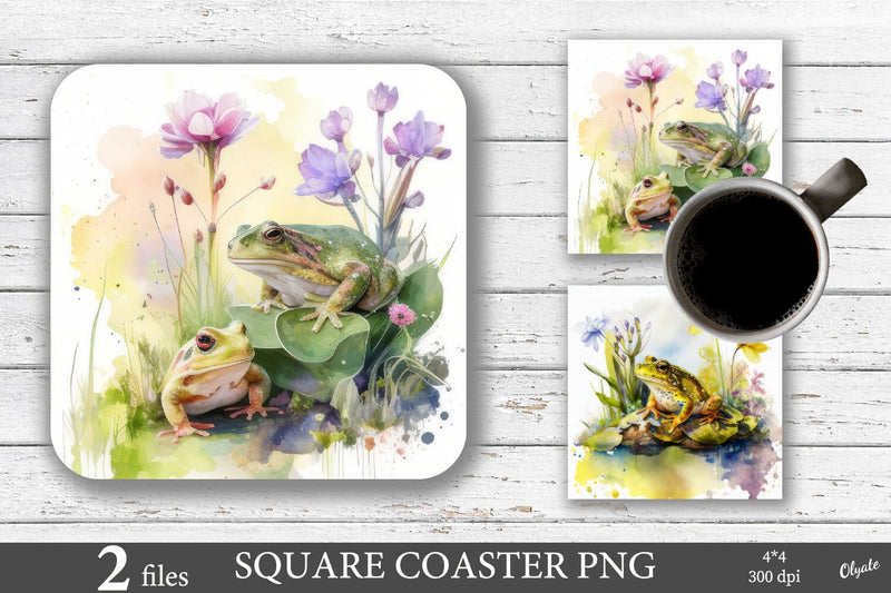 Square Coaster Sublimation PNG. Watercolor Frog Sublimation Sublimation Olga Terlyanskaya 