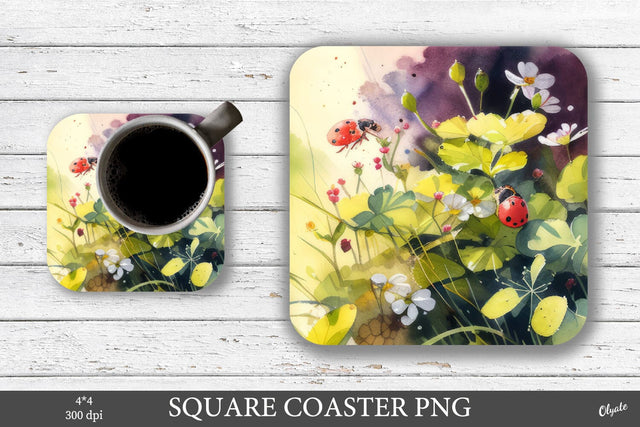 Square Coaster Sublimation PNG. Watercolor Lady Bug Sublimation Sublimation Olga Terlyanskaya 