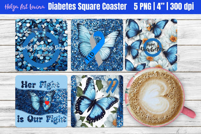 Square Coaster Sublimation | Type 1 diabetes PNG Sublimation Helga Art 