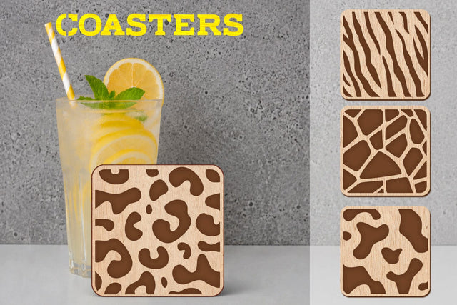 Square coaster with animal skin pattern, Laser engraving template SVG AnastasiyaArtDesign 