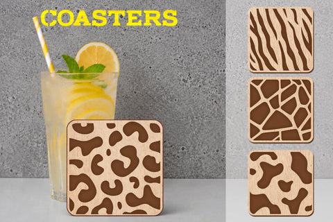Square coaster with animal skin pattern, Laser engraving template SVG AnastasiyaArtDesign 