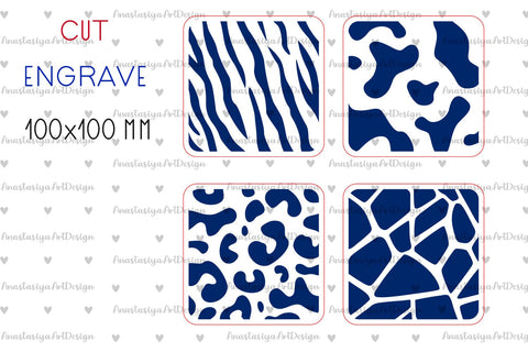 Square coaster with animal skin pattern, Laser engraving template SVG AnastasiyaArtDesign 