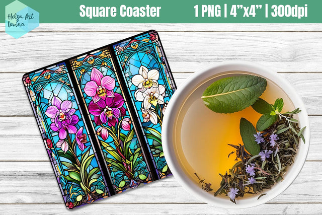 Square Coasters Sublimation | Orchid Sublimation Helga Art 