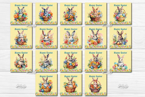 Square Easter coaster Bundle Easter Sublimation coaster design Watercolor Bunny Easter basket Egg PNG Square keychain SVG Createya Design 