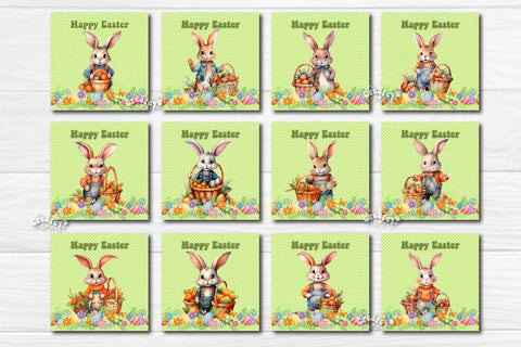 Square Easter coaster Bundle Easter Sublimation coaster design Watercolor Bunny Easter basket Egg PNG Square keychain SVG Createya Design 