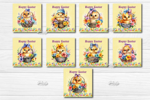 Square Easter coaster Bundle Easter Sublimation coaster design Watercolor Chick Easter basket Square keychain Sublimation Createya Design 