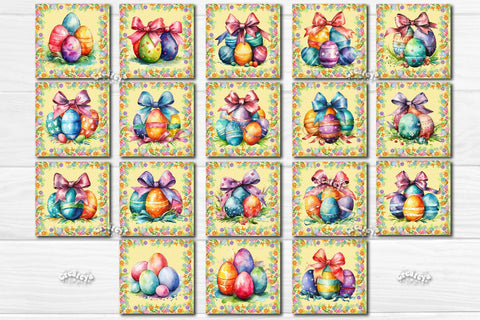 Square Easter coaster Bundle Easter Sublimation coaster design Watercolor Easter Egg PNG Square keychain Sublimation Createya Design 