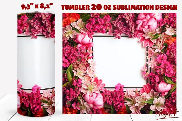 Square frame tumbler wrap sublimation / pink flower frame Sublimation Angelina Semenova 