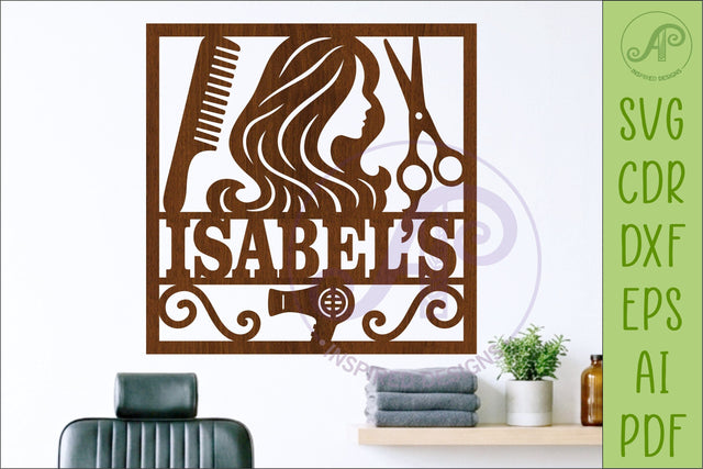 Square Hairdresser Name Sign, Custom Salon Wall Decor, SVG APInspireddesigns 