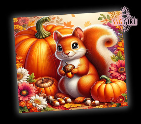Squirrel Fall 20oz Tumbler Wrap Sublimation Design, Straight Tapered Tumbler Wrap, Autumn Pumpkins Flowers Tumbler Png, Instant Digital Download Sublimation SvggirlplusArt 