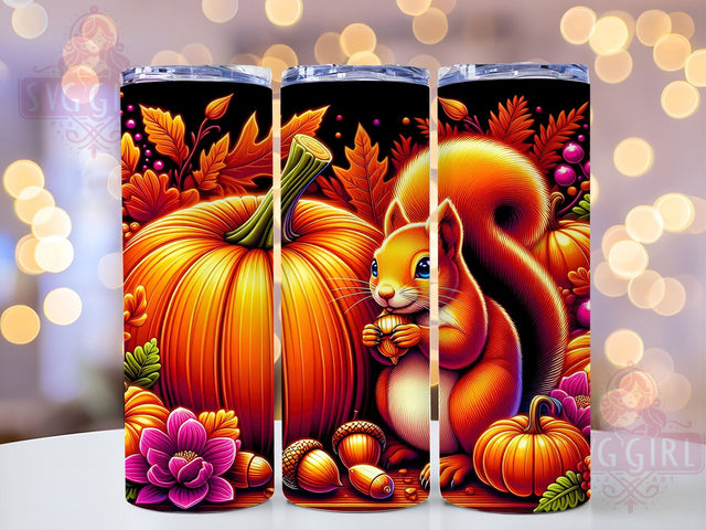 Squirrel Fall 20oz Tumbler Wrap Sublimation Design, Straight Tapered Tumbler Wrap, Autumn Pumpkins Flowers Tumbler Png, Instant Digital Download Sublimation SvggirlplusArt 