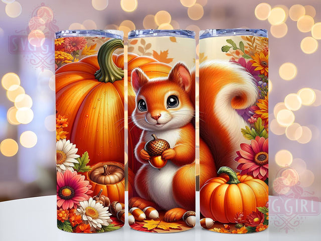 Squirrel Fall 20oz Tumbler Wrap Sublimation Design, Straight Tapered Tumbler Wrap, Autumn Pumpkins Flowers Tumbler Png, Instant Digital Download Sublimation SvggirlplusArt 