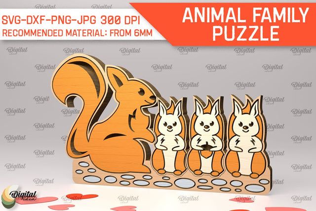 Squirrel Family Puzzle Laser Cut. Animals Puzzle SVG SVG Evgenyia Guschina 