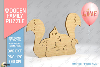 Squirrel Figurines SVG. Wooden Family Puzzle Laser Cut SVG Evgenyia Guschina 