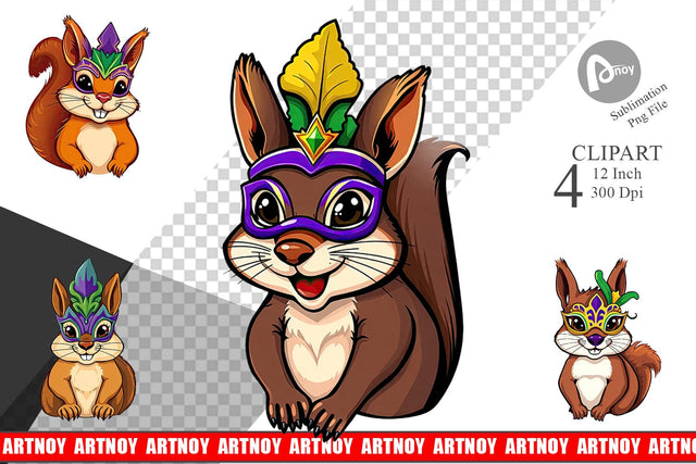 Squirrel Mardi Gras Clipart Sublimation artnoy 