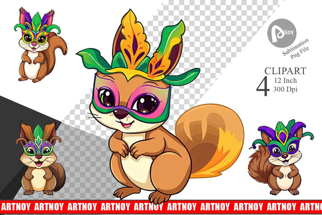 Squirrel Mardi Gras Clipart Sublimation artnoy 
