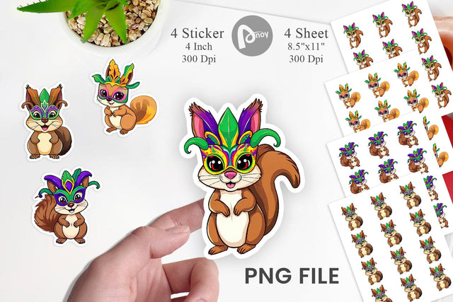 Squirrel Mardi Gras Sticker Sublimation artnoy 