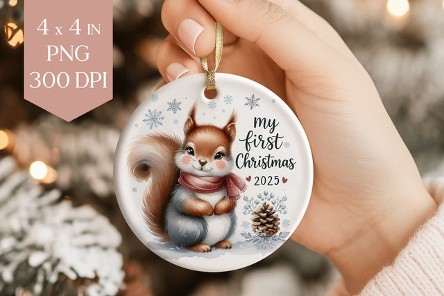Squirrel My First Christmas 2025 Ornament PNG Sublimation BijouBay 