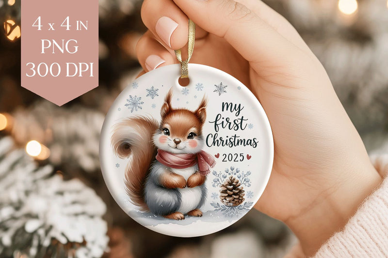 Squirrel My First Christmas 2025 Ornament PNG Sublimation BijouBay 