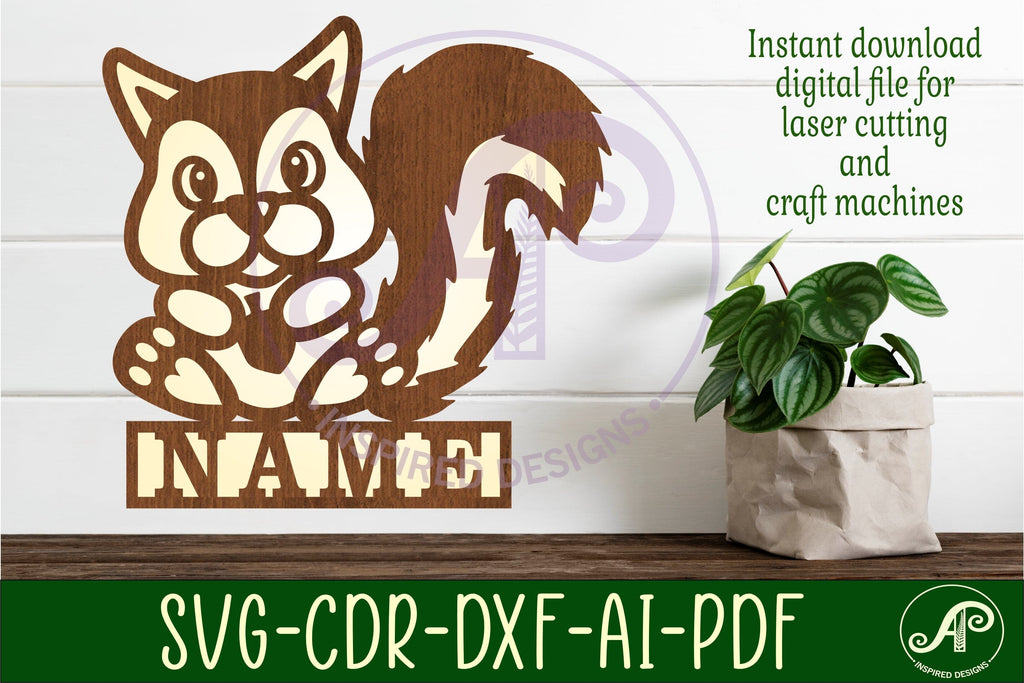 Squirrel name sign svg laser cut template - So Fontsy
