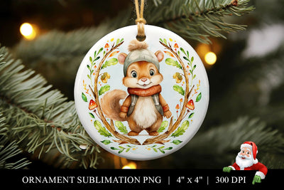 Squirrel Round Christmas Ornament Sublimation PNG Sublimation BijouBay 