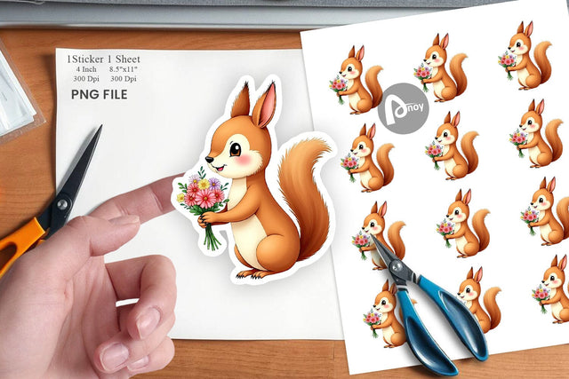 Squirrel Spring Bouquet Sticker Sublimation artnoy 